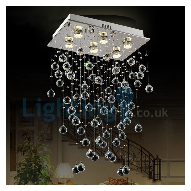 Lámpara de araña contemporánea moderna con montaje empotrado, lámpara colgante con forma de gota de lluvia de cristal