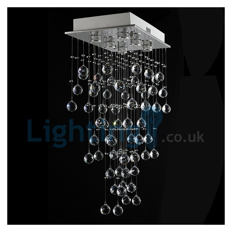 Lámpara de araña contemporánea moderna con montaje empotrado, lámpara colgante con forma de gota de lluvia de cristal