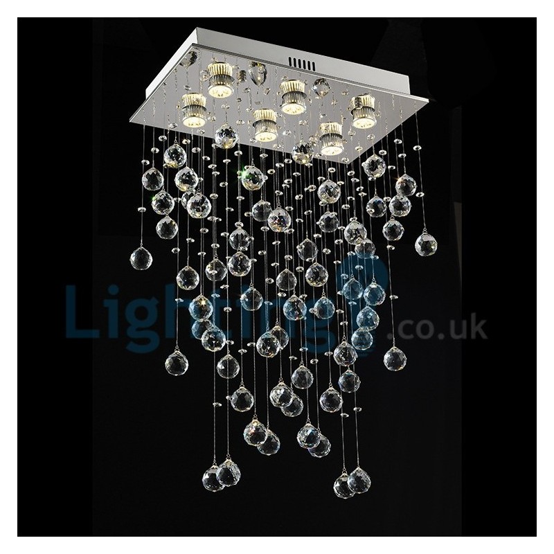 Lámpara de araña contemporánea moderna con montaje empotrado, lámpara colgante con forma de gota de lluvia de cristal