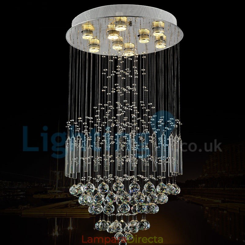 Lámpara de araña contemporánea moderna con montaje empotrado, lámpara colgante con forma de gota de lluvia de cristal