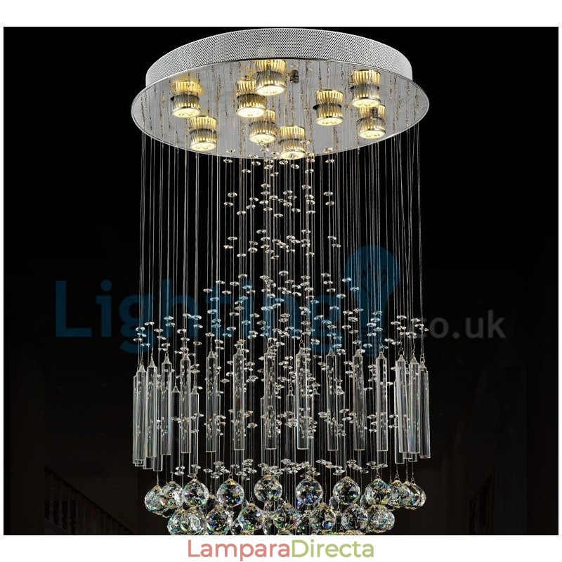 Lámpara de araña contemporánea moderna con montaje empotrado, lámpara colgante con forma de gota de lluvia de cristal