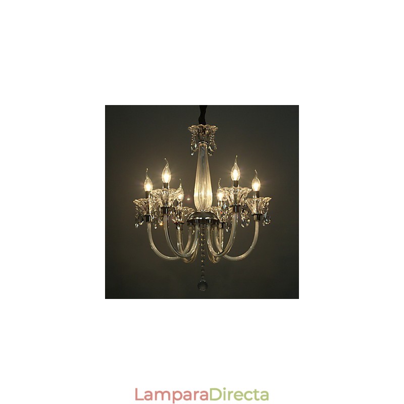 Lámpara de araña estilo americano Lodge de 6 luces con pantalla de vidrio