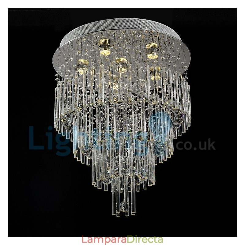 Lámpara de araña contemporánea moderna con montaje empotrado, lámpara colgante con forma de gota de lluvia de cristal