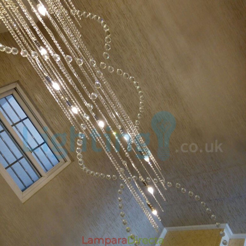 Lámpara de araña contemporánea moderna con montaje empotrado, lámpara colgante con forma de gota de lluvia de cristal
