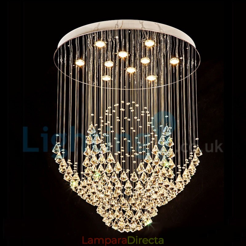 Lámpara de araña contemporánea moderna con montaje empotrado, lámpara colgante con forma de gota de lluvia de cristal