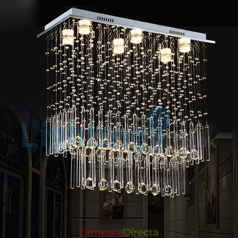 Lámpara de araña contemporánea moderna con montaje empotrado, lámpara colgante con forma de gota de lluvia de cristal