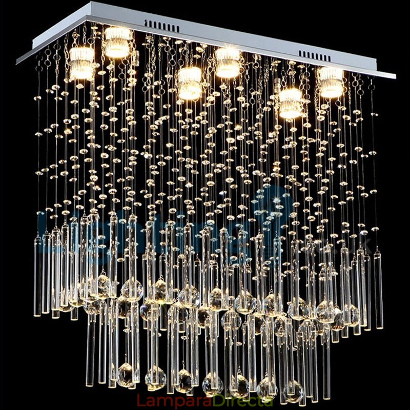 Lámpara de araña contemporánea moderna con montaje empotrado, lámpara colgante con forma de gota de lluvia de cristal