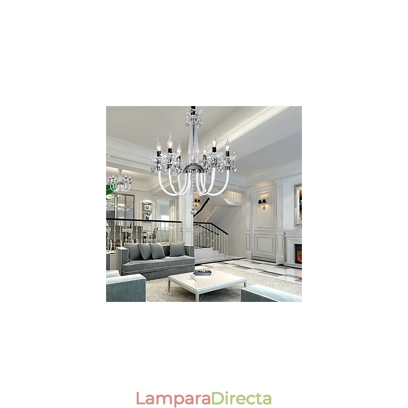 Lámpara de araña estilo americano Lodge de 6 luces con pantalla de vidrio