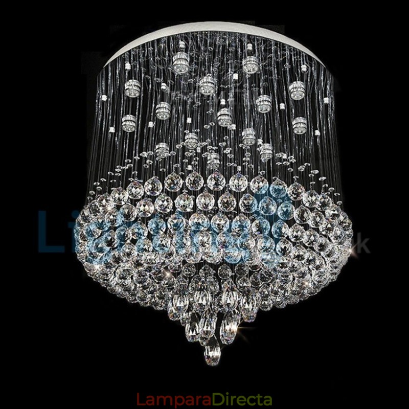 Lámpara de araña contemporánea moderna con montaje empotrado, lámpara colgante con forma de gota de lluvia de cristal