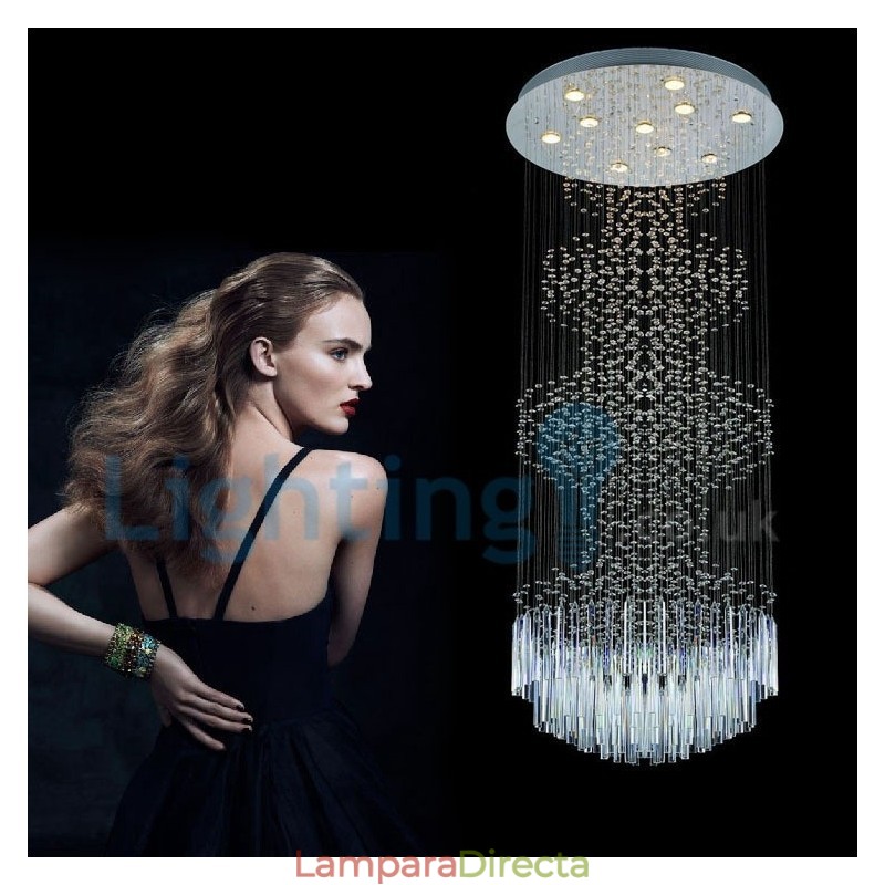 Lámpara de araña contemporánea moderna con montaje empotrado, lámpara colgante con forma de gota de lluvia de cristal