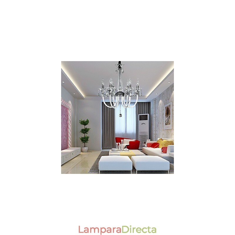 Lámpara de araña estilo americano Lodge de 6 luces con pantalla de vidrio