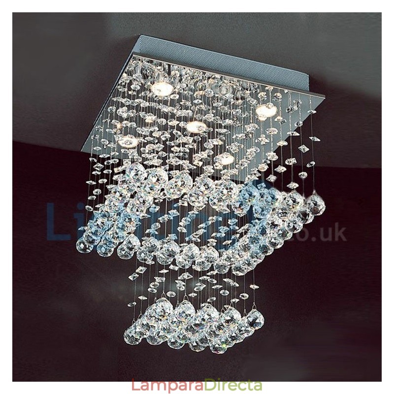 Lámpara de araña contemporánea moderna con montaje empotrado, lámpara colgante con forma de gota de lluvia de cristal