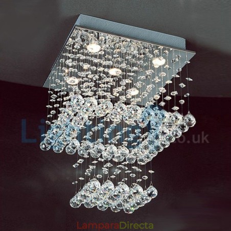 Lámpara de araña contemporánea moderna con montaje empotrado, lámpara colgante con forma de gota de lluvia de cristal Lámpara de araña contemporánea moderna con montaje empotrado, lámpara colgante con forma de gota de lluvia de cristal