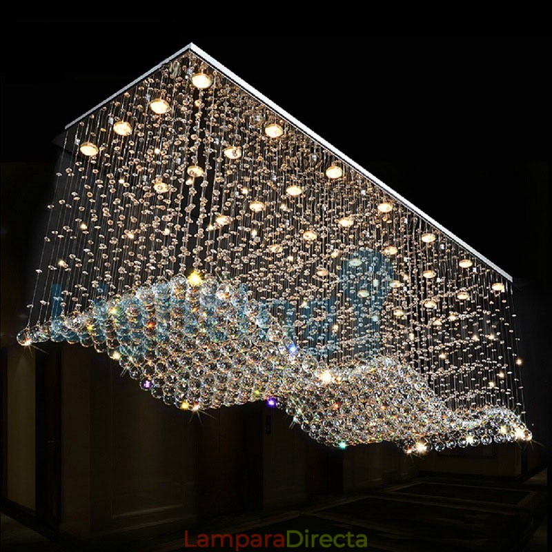 Lámpara de araña contemporánea moderna con montaje empotrado, lámpara colgante con forma de gota de lluvia de cristal