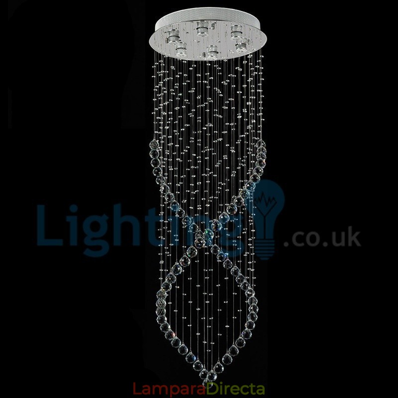 Lámpara de araña contemporánea moderna con montaje empotrado, lámpara colgante con forma de gota de lluvia de cristal