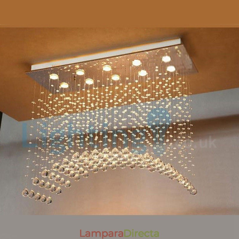 Lámpara de araña contemporánea moderna con montaje empotrado, lámpara colgante con forma de gota de lluvia de cristal