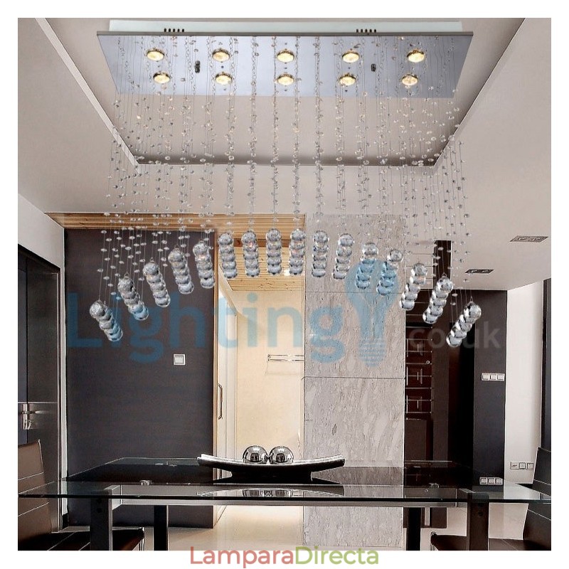 Lámpara de araña contemporánea moderna con montaje empotrado, lámpara colgante con forma de gota de lluvia de cristal