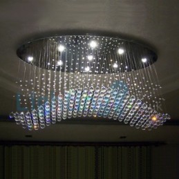 Lámpara de araña contemporánea moderna con montaje empotrado, lámpara colgante con forma de gota de lluvia de cristal