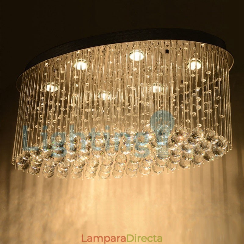 Lámpara de araña contemporánea moderna con montaje empotrado, lámpara colgante con forma de gota de lluvia de cristal