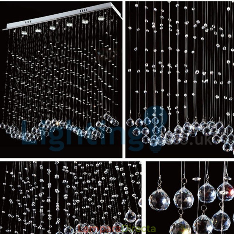Lámpara de araña contemporánea moderna con montaje empotrado, lámpara colgante con forma de gota de lluvia de cristal