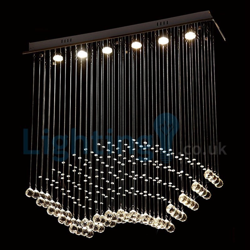 Lámpara de araña contemporánea moderna con montaje empotrado, lámpara colgante con forma de gota de lluvia de cristal