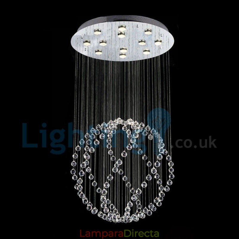 Lámpara de araña contemporánea moderna con montaje empotrado, lámpara colgante con forma de gota de lluvia de cristal