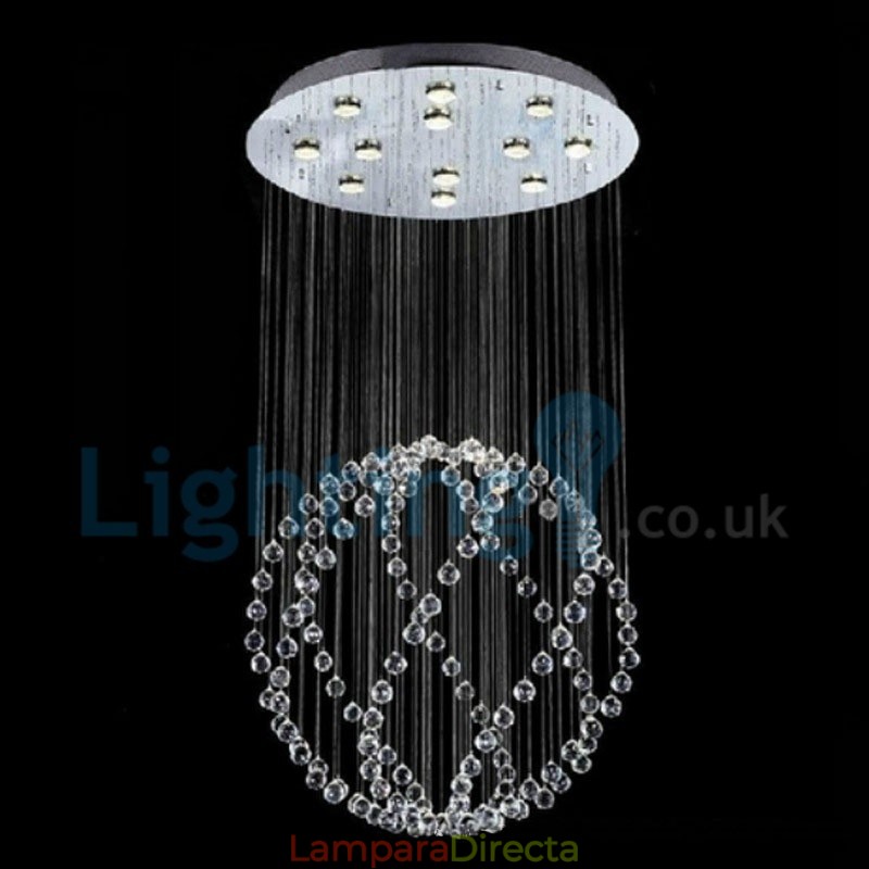 Lámpara de araña contemporánea moderna con montaje empotrado, lámpara colgante con forma de gota de lluvia de cristal