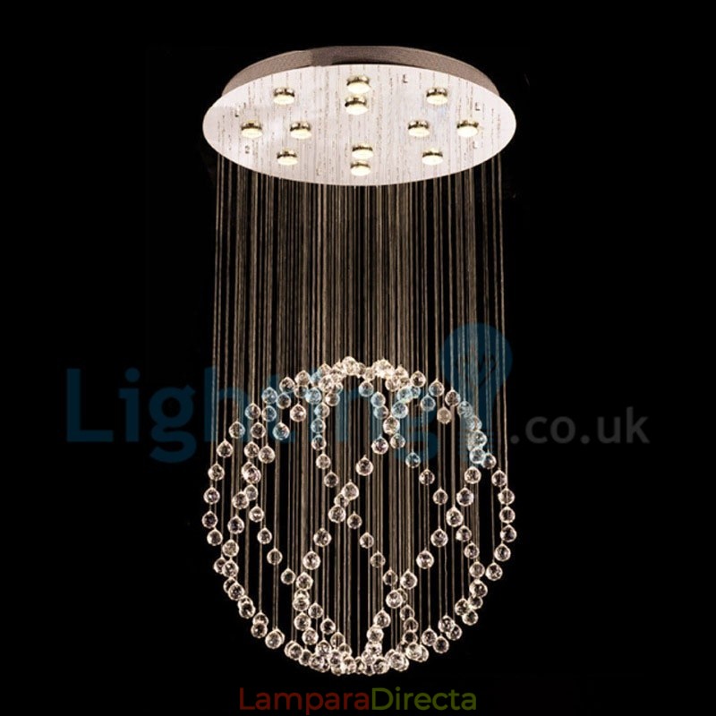 Lámpara de araña contemporánea moderna con montaje empotrado, lámpara colgante con forma de gota de lluvia de cristal