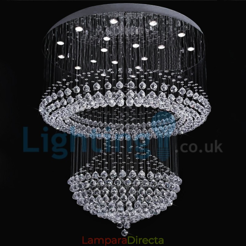 Lámpara de araña contemporánea moderna con montaje empotrado, lámpara colgante con forma de gota de lluvia de cristal