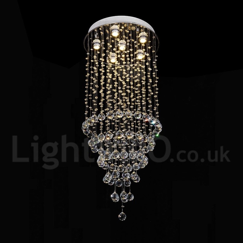 Lámpara de araña contemporánea moderna con montaje empotrado, lámpara colgante con forma de gota de lluvia de cristal