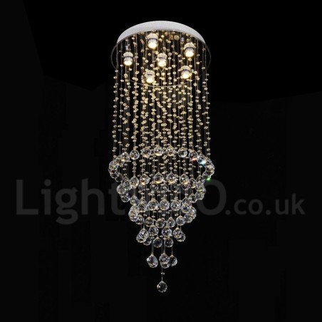 Lámpara de araña contemporánea moderna con montaje empotrado, lámpara colgante con forma de gota de lluvia de cristal Lámpara de araña contemporánea moderna con montaje empotrado, lámpara colgante con forma de gota de lluvia de cristal