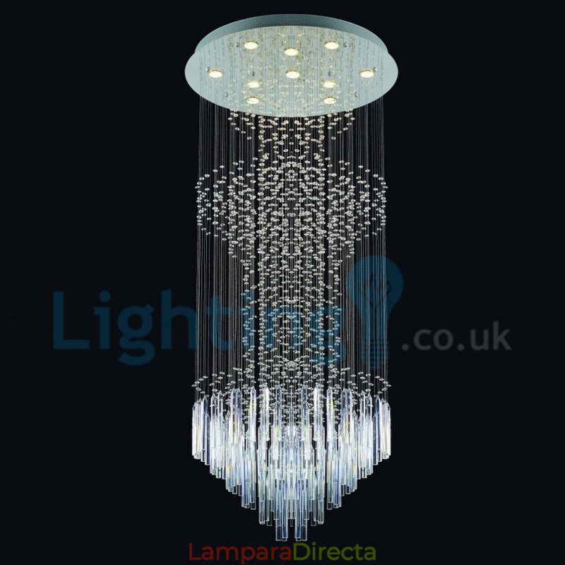 Lámpara de araña contemporánea moderna con montaje empotrado, lámpara colgante con forma de gota de lluvia de cristal