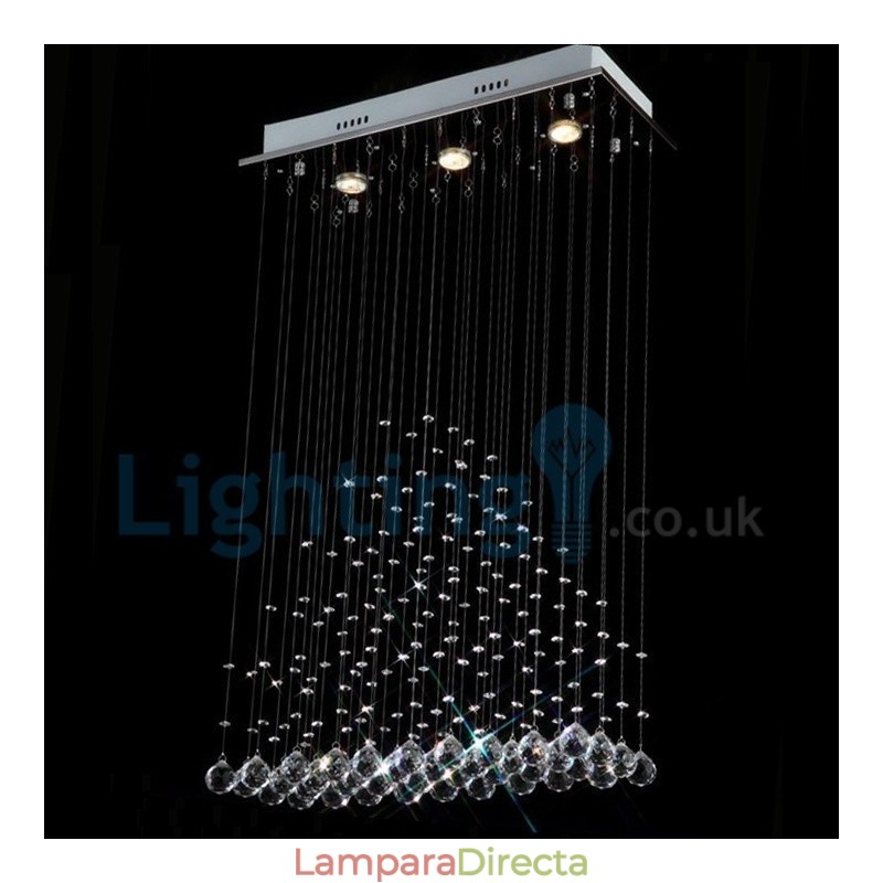 Lámpara de araña contemporánea moderna con montaje empotrado, lámpara colgante con forma de gota de lluvia de cristal