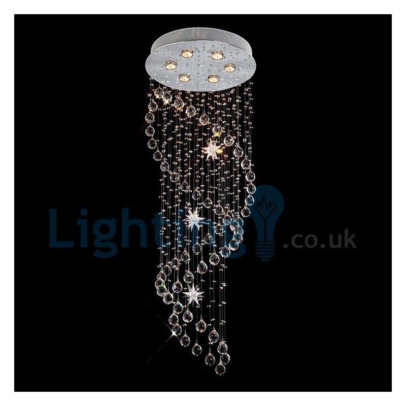 Lámpara de araña contemporánea moderna con montaje empotrado, lámpara colgante con forma de gota de lluvia de cristal