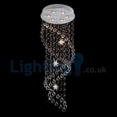 Lámpara de araña contemporánea moderna con montaje empotrado, lámpara colgante con forma de gota de lluvia de cristal Lámpara de araña contemporánea moderna con montaje empotrado, lámpara colgante con forma de gota de lluvia de cristal