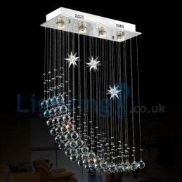 Lámpara de araña contemporánea moderna con montaje empotrado, lámpara colgante con forma de gota de lluvia de cristal