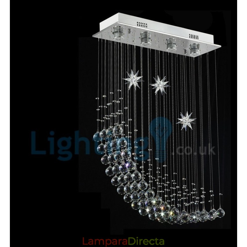 Lámpara de araña contemporánea moderna con montaje empotrado, lámpara colgante con forma de gota de lluvia de cristal