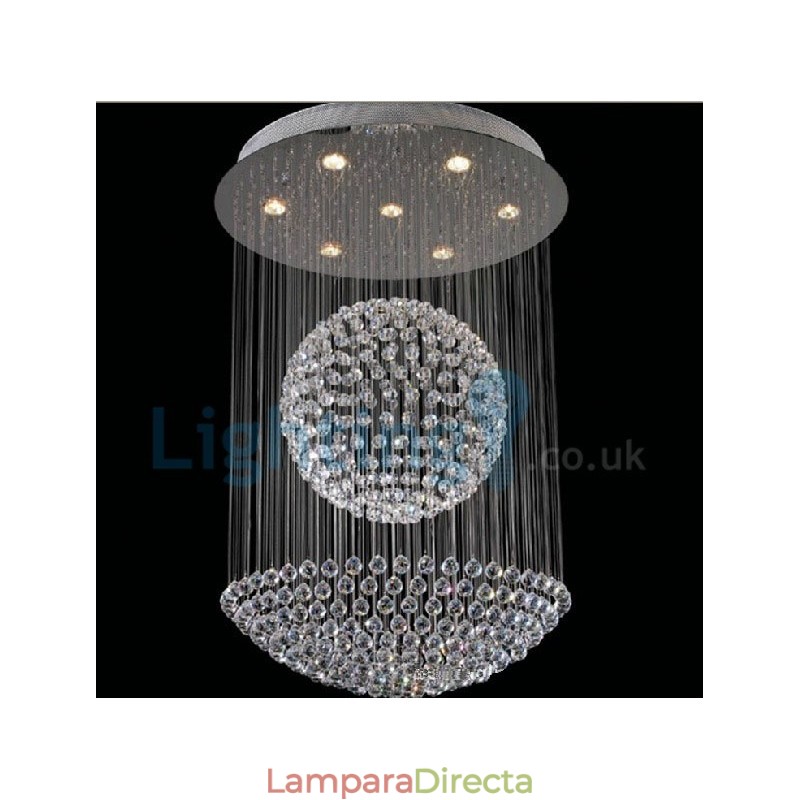 Lámpara de araña contemporánea moderna con montaje empotrado, lámpara colgante con forma de gota de lluvia de cristal