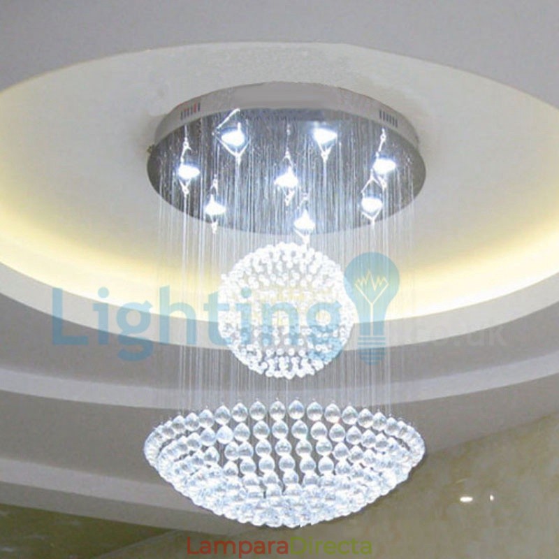 Lámpara de araña contemporánea moderna con montaje empotrado, lámpara colgante con forma de gota de lluvia de cristal