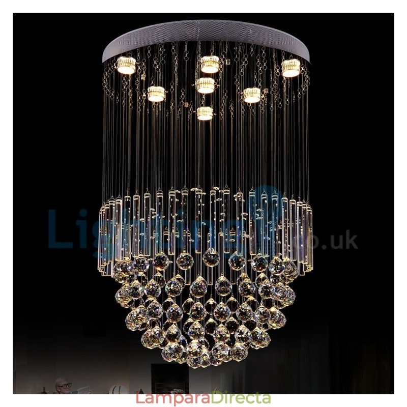 Lámpara de araña contemporánea moderna con montaje empotrado, lámpara colgante con forma de gota de lluvia de cristal