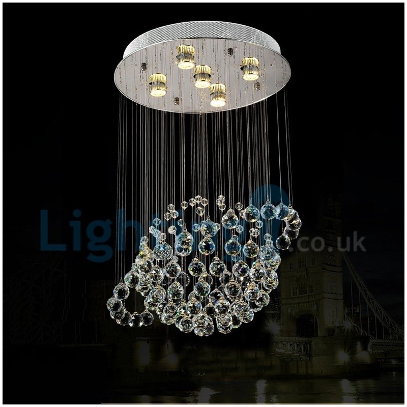 Lámpara de araña contemporánea moderna con montaje empotrado, lámpara colgante con forma de gota de lluvia de cristal