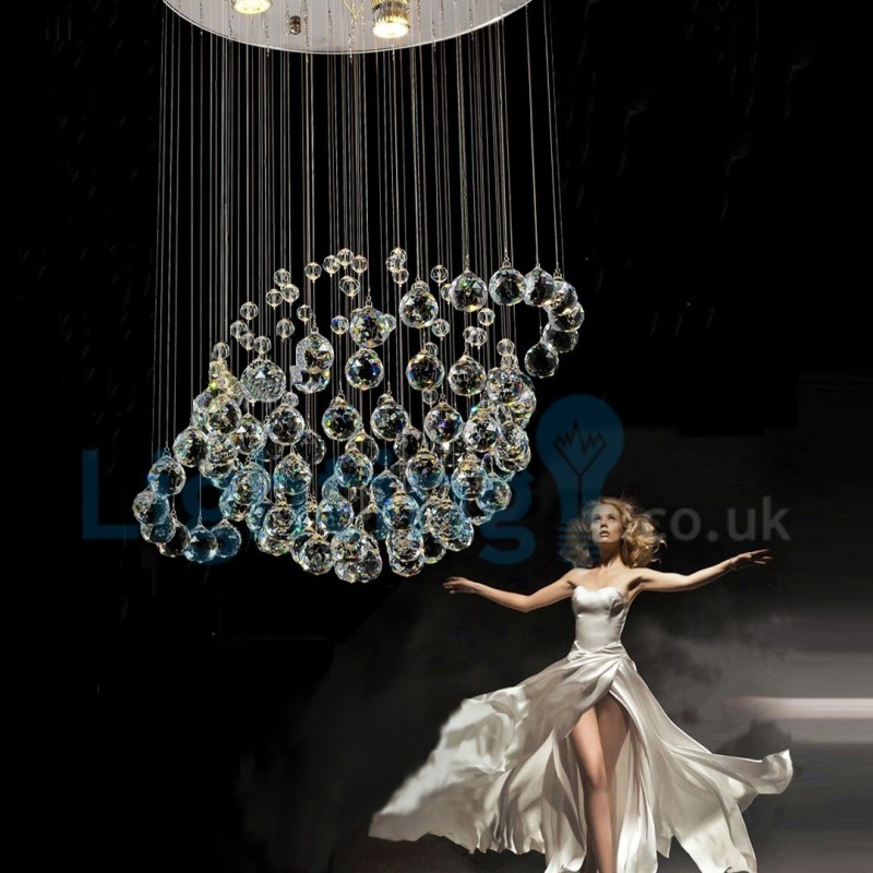 Lámpara de araña contemporánea moderna con montaje empotrado, lámpara colgante con forma de gota de lluvia de cristal