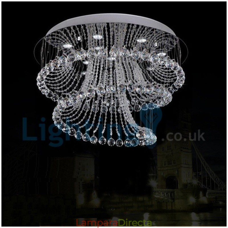 Lámpara de araña contemporánea moderna con montaje empotrado, lámpara colgante con forma de gota de lluvia de cristal