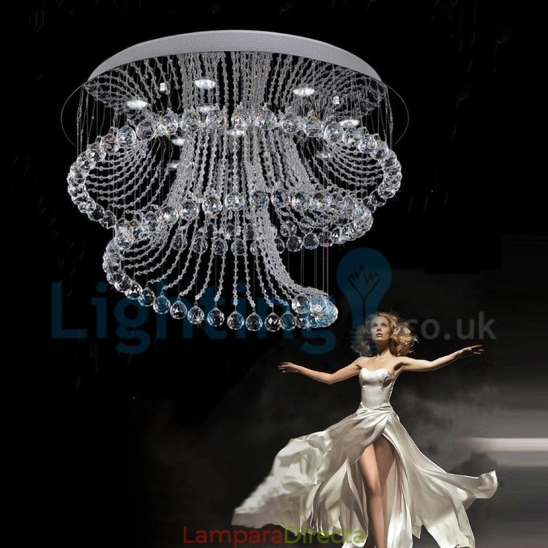 Lámpara de araña contemporánea moderna con montaje empotrado, lámpara colgante con forma de gota de lluvia de cristal