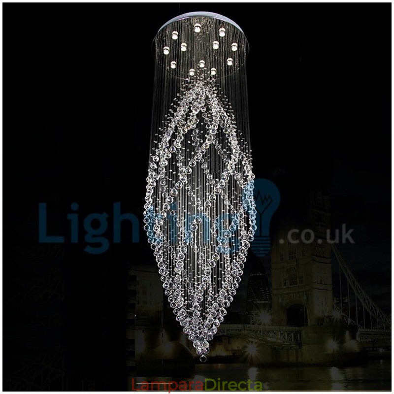 Lámpara de araña contemporánea moderna con montaje empotrado, lámpara colgante con forma de gota de lluvia de cristal