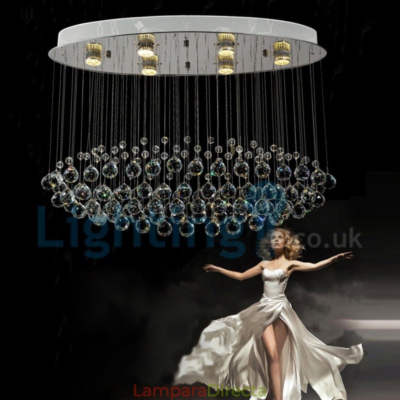 Lámpara de araña contemporánea moderna con montaje empotrado, lámpara colgante con forma de gota de lluvia de cristal