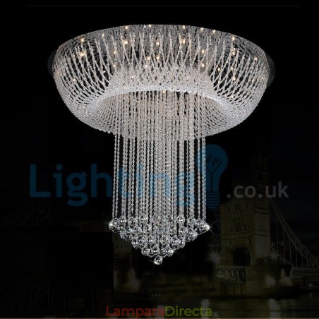 Lámpara de araña contemporánea moderna con montaje empotrado, lámpara colgante con forma de gota de lluvia de cristal Lámpara de araña contemporánea moderna con montaje empotrado, lámpara colgante con forma de gota de lluvia de cristal