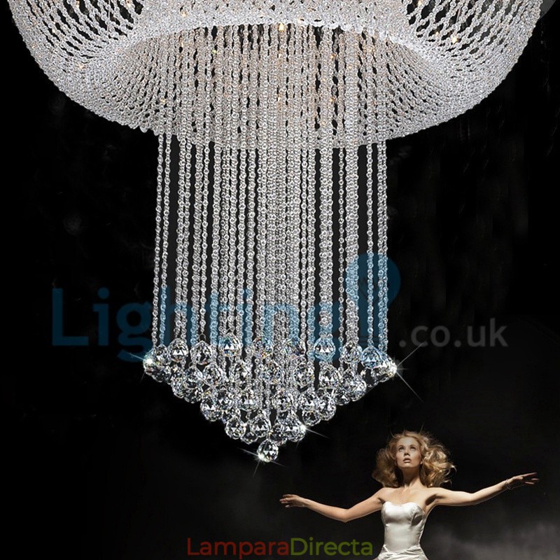 Lámpara de araña contemporánea moderna con montaje empotrado, lámpara colgante con forma de gota de lluvia de cristal