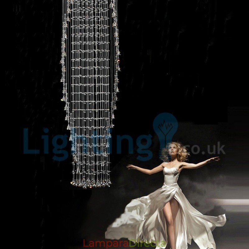 Lámpara de araña contemporánea moderna con montaje empotrado, lámpara colgante con forma de gota de lluvia de cristal