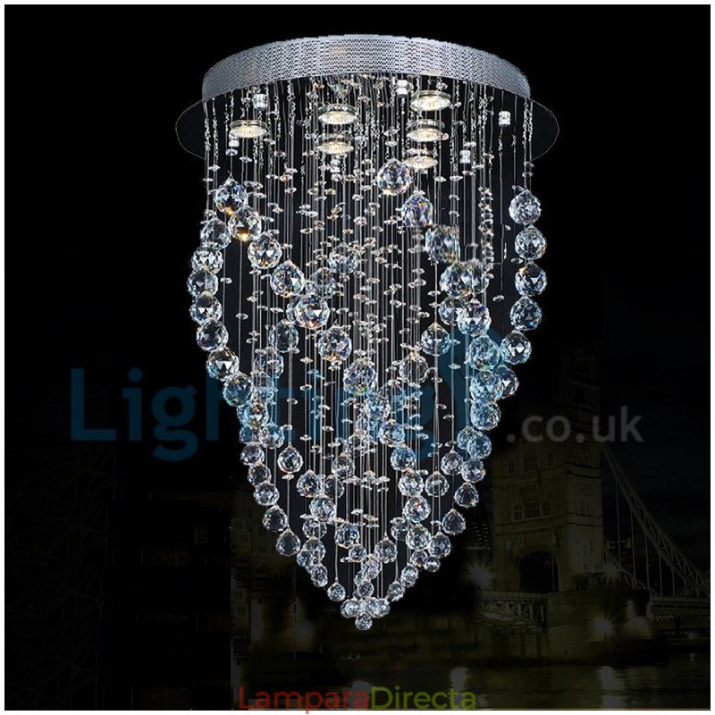 Lámpara de araña contemporánea moderna con montaje empotrado, lámpara colgante con forma de gota de lluvia de cristal